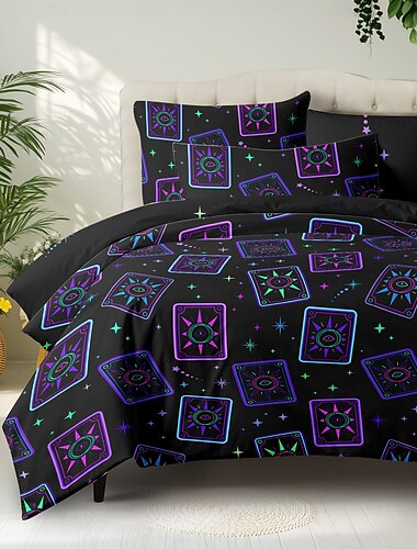  Funda de edredón de cartas del tarot 100% algodón Juego de cama tamaño completo Juegos de cama Funda de edredón suave y ligera con 2 fundas de almohada para todas las estaciones