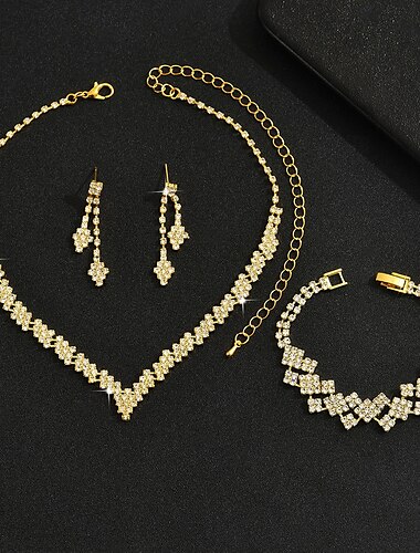  Smykke Sæt 3 Simuleret diamant 1 Halskæde 1 Armbånd Øreringe Dame Personaliseret Luksus Sød Smuk Klassisk Kærlighed Kostbar Smykkesæt Til Bryllup Bryllupsgæst Fødselsdag