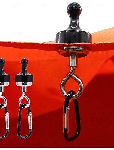  2 Sätze starker Magnethaken mit Zugkraft, Seltenerd-Magnethaken mit Senkloch, Ösenschraube zum Aufhängen von Campingleuchten im Freien, Dachfenster-Zeltbefestigungshaken mit Bergsteigerschnalle,