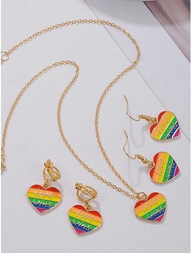  LGBT-Regenbogenherz-Schmuckset – Emaille-Halskette und -Ohrringe mit der Aufschrift „Love Wins“, farbenfrohe Pride-Accessoires für Frauen und Verbündete, perfekt für den Pride Month, Festivals und LGBTQ+-Events