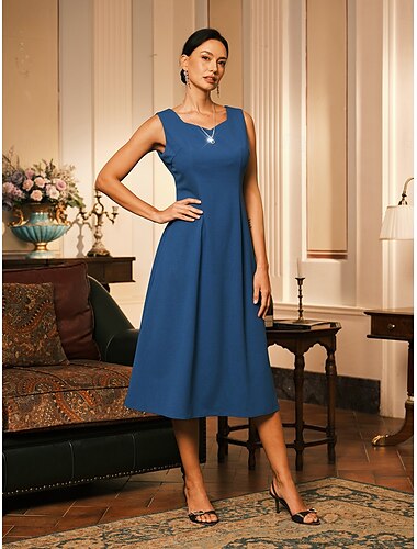  Damen Midikleid Etui-Kleid A Linie Kleid Elegant Hochzeit Party Hochzeitsgast Normale Passform Einfarbig Ärmellos V Ausschnitt Graues Rosa Schwarz Burgunderrot Marineblau Sommer Frühling Herbst Winter