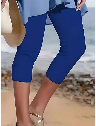  Damen Leggings Urlaub Mode Streetwear Wadenlang Hohe Taille Einfarbig Drucken Thermowarm Atmungsaktiv Weich Dehnbar Outdoor Urlaub Straße Rubinrot Schwarz Weiß Fuchsie Sommer Frühling Schmale Passform