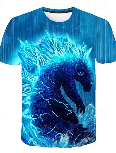  Drenge 3D Dyr Dinosaurus T-shirt Kortærmet Sommer Forår Mode Basale Børn 4-12 år Rund hals udendørs Afslappet Daglig Regulær