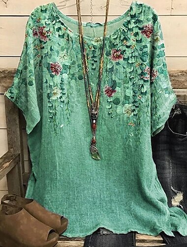  Damen Hemd T Shirt T-Shirt Blumen Elegant Mode Modern Kurzarm Rundhalsausschnitt Normale Oberteile Täglich Wochenende Druck Rote Blau Purpur Orange Grün Sommer