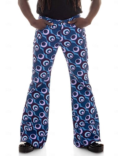  Rétro Vintage Années 1970 Groovy Pantalons à pattes d'éléphant Pantalon évasé Hippie Disco Taille Normale Psychédélique Homme Halloween Carnaval Vacances Festival de Musique Festival Adulte Pantalon