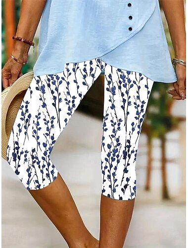 Damen Leggings Capri-Hosen Hohe Elastizität Urlaub Vintage Mode Wadenlänge Mittlere Taille Florales Grafikdruck Atmungsaktiv Weich Dehnbar Urlaub Lässig Alltag Schwarz Himmelblau Grün