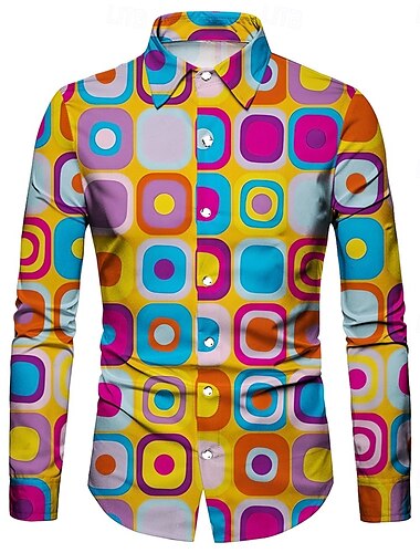  Retro Vintage 1970er Hemd Disco Geometrisch Psychedelisch Herren Halloween Karneval Musikfestival Pride Parade Erwachsene Hemd