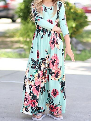  Enfants Fille Robe Fleur manche longue Extérieur Froncé Adorable Doux Polyester Mi-long Robe Décontractée Robe Fleurie Été 4 ans et + Noir Blanche Rose Claire