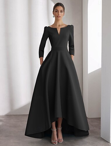  A-Linie Cocktailkleider Elegant Kleid Formell Hochzeit Asymmetrisch Langarm V Ausschnitt Satin mit Tasche 2025