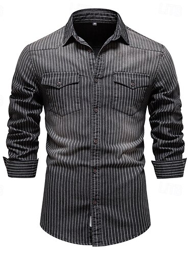  Per uomo Camicia Camicia Estiva Camicia casual Camicia da Spiaggia Camicia con Bottoni Nero Blu marino Manica Lunga A righe Bavero Vacanza Camicia hawaiana Tasca Abbigliamento Moda Casual Confortevole