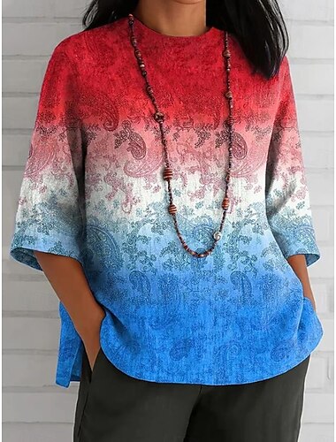  Unabhängigkeitstag Frauen Patriotische Vierte Juli Sommeroberteile Grafische Flagge Vintage Stilvoll Ethnisch Ärmellos Langarm Crewneck Boot-Ausschnitt Reguläre Oberteile Täglich Druck Weiß Rot Blau