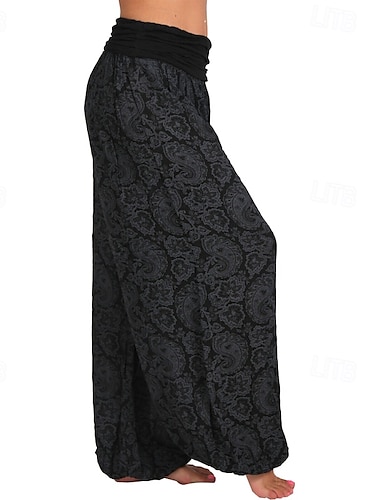  Damen Weites Bein Stoffhosen Hosen Hose Mode Boho Volle Länge Natürliche Taille Blumen Druck Bequem Außenbereich Outdoor Urlaub Alltagstauglich Magenta Saphir Marineblau Aprikose Sommer Normale