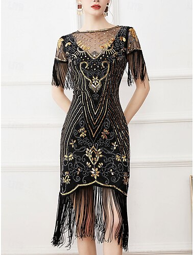  Kleid Brautmutterkleid Elegant Vintage V Ausschnitt Knielang Polyester Kurzarm mit Paillette Quaste 2025