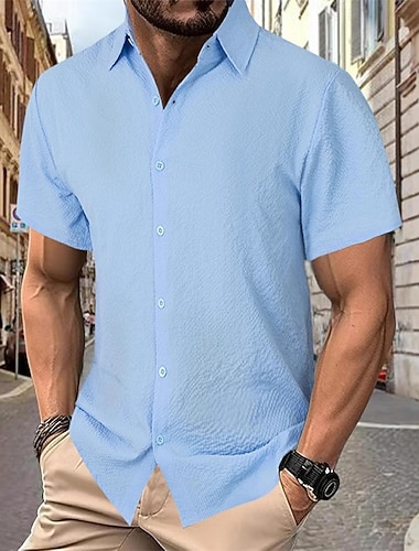  Herren Hemd Sommerhemd Freizeithemd Strandhemd Knopfhemd Dunkelbraun Schwarz Grün Dunkelgray Leicht Blau Kurzarm Einfach Revers Urlaub Hawaiianisch Jacquard Bekleidung Polyester Mode Lässig Bequem
