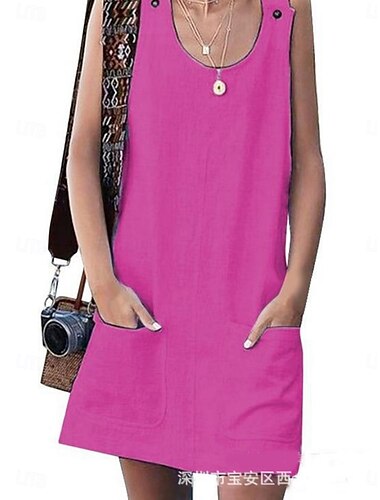  Damen Minikleid Sommerkleid Unterkleid Lässig Täglich Lässiger Schnitt Einfarbig Ärmellos U-Ausschnitt Fuchsie Dunkelblau Sommer