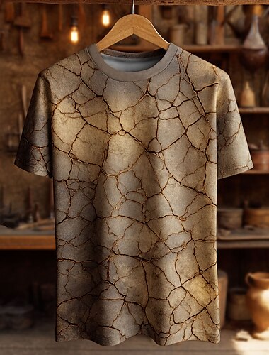  Herren Optische Täuschung T Shirt Kurzarm T-Shirt 3D-Druck Rundhalsausschnitt Hemd Retro Vintage Vintage-Retro Party Straße Lässig Dunkelbraun Braun Khaki Sommer Frühling Ganzjahres Bekleidung S M L