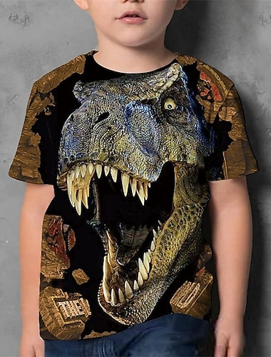  Pojkar 3D Dinosaurie T-shirt Kortärmad Sommar Vår Mode Grundläggande Barn 4-12 år Rund hals Utomhus Ledigt Dagligen Normal