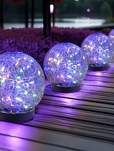  2 Stück Solar-Bodenleuchten für den Außenbereich, wasserdicht, kugelförmig, Rissglas, Bodenleuchte, zum Einstecken, für Innenhof, Garten, Rasen, Weg, dekoratives Licht, Hochzeitsfest-Atmosphäre, dekoratives Licht