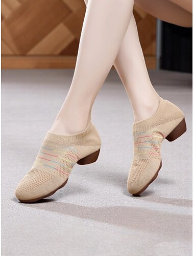  Schwarze Damen-Tanzschuhe aus Mesh mit Kitten Heel und bunten Streifen - elegante Tanzschuhe für Erwachsene für Standard- und Lateintänze