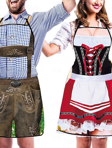  2-delat oktoberfestförkläde för par, tysk dirndl med justerbara knytlinor, matlagning, trädgårdsskötsel, grillning, bakning, roliga kostymer, München, Wiesn, halloween, karneval