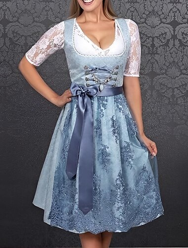  Carnaval Oktoberfest Costume Robe Dirndl Robes traditionnelles Oktoberfest / Bière Bavarois Oktoberfest Prairies Femmes Tissu de style traditionnel Robe Tablier
