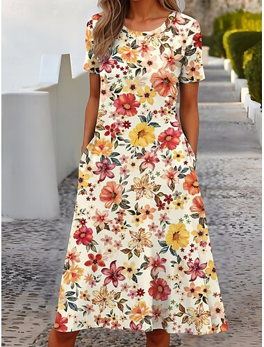  Damen Minikleid T-Shirt-Kleid Sommerkleid Shiftkleid A Linie Kleid Urlaub Lässig Strand Party Strand Normale Passform Blumen Grafik Kurzarm Rundhalsausschnitt Hellgrün Rosa Blau Himmelblau Sommer