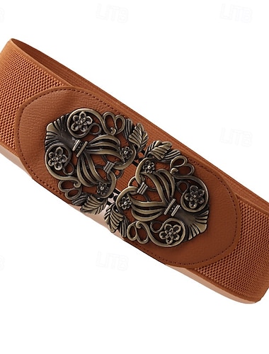  Mujer Cinturón PU Negro Rojo Color Camello Beige Cinturón de Cintura Calle Diario Color puro