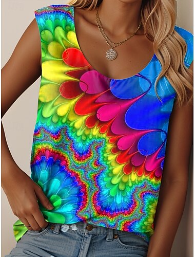  LGBT Pride Parade Pride Raindow Damen Trägershirt Graphic Geometrisch Vintage Tagesstylisch Ärmellos Crew Neck Reguläre Tops Tagesdruck Blau Orange Grün Sommer Frühling