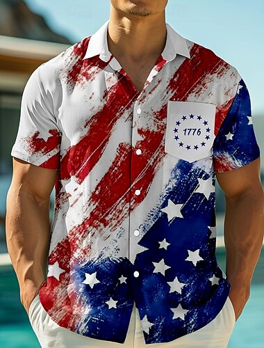  Jour de l'Indépendance Homme Drapeau Américain Patriotique 1776 Chemise Chemise d'été Chemise Boutonnée Manche Courte Mode Décontractée Fête Été Printemps Col Rabattu Impression 3D chemises à col Une