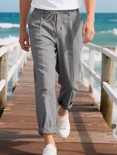  Per uomo Pantaloni di Lino Pantaloni Pantaloni Estivi Pantaloni Larghi Pantaloni da Spiaggia Coulisse Elastico in vita Gamba Dritta Semplice Comodità Traspirante Lunghezza intera All'aperto Casuale