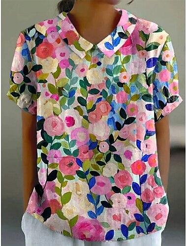  Damen Bluse Blumen Grafik Vintage Tropisch Stilvoll Kurzarm Hemdkragen Normale Oberteile Täglich Ferien Ausgehen Druck Salbeigrün Weiß Rosa Purpur Rosa Sommer Frühling