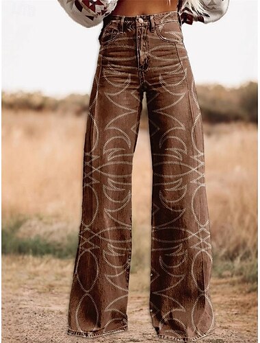  Retro Vintage Boho 1970er Hose Hose mit weitem Bein Hippie Disco Hohe Taille Western Revival Jeans-Imitat Damen Karneval Alltagstauglich Musikfestival Retro-Mottoparty Erwachsene Hose