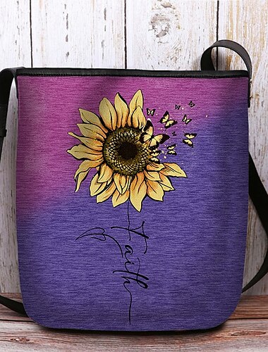  Damen-Umhängetasche mit Sonnenblumen-Print – große Umhängetasche aus wasserdichtem Stoff mit verstellbarem Schultergurt, inspiriertes „Glaubens“-Design, geeignet für Freizeit, Reisen und den täglichen Gebrauch