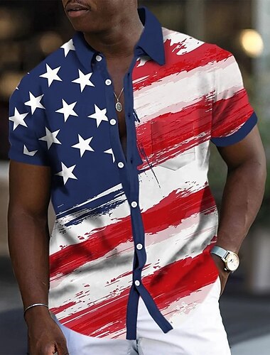  Jour de l'Indépendance Homme Drapeau Américain Patriotique 4 juillet Chemise Chemise d'été Chemise Boutonnée Manche Courte Mode Décontractée Fête Été Printemps Col Rabattu Impression 3D chemises