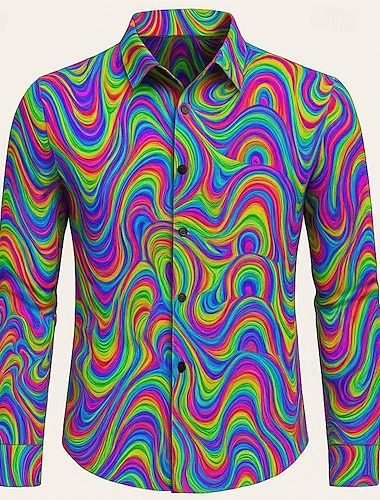  Jaren '70 Hemd Schijf Psychedelisch Voor heren Halloween Carnaval Prideparade Trots maand Festival Volwassenen Hemd