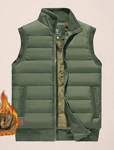  Per uomo Gilet imbottito Quotidiano Casual Autunno & Inverno Tasca Poliestere Caldo Tinta unica Cerniera Collo alla coreana Vestibilità regolare Nero Blu marino scuro Blu Cachi Gilet