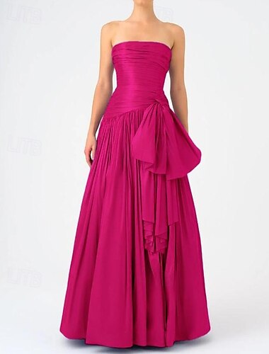  A-Linie Abendkleid elegantes Kleid Taft formelle Hochzeit bodenlang ärmellos trägerlos Chiffon mit Schleife(n) Rüschendetails 2025