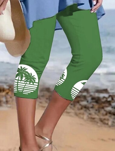  Mujer Pantalones Capri Polainas Ropa de calle Casual Medio corto Cintura Media Floral Estampado Confortable Al Aire Libre Cómodo Exterior Vacaciones Festivos Negro Amarillo Verde Trébol Verano Ajuste