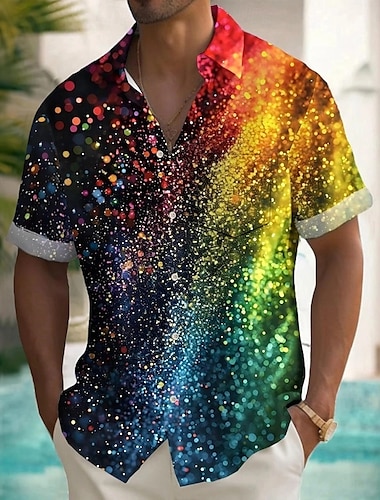  Hombre Arco iris Salpicadura de tinta Orgullo Camisa Camisa de verano Abotonar la camisa Manga Corta Moda informal Festivos Verano Primavera Cuello Vuelto Impresión 3D camisas con cuello Un bolsillo