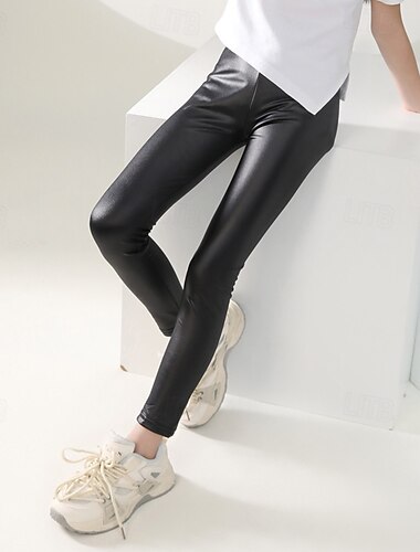  Kinder Mädchen Leggings Einfarbig Täglich Schule 4-12 Jahre Frühling Schwarz Wein Marineblau