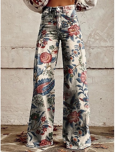  Rétro Vintage Boho Années 1970 Pantalon Pantalon à jambes larges Hippie Disco Taille haute Fleuri Style faux jean Femmes Carnaval Décontracté Quotidien Festival de Musique Soirée à thème rétro Adulte