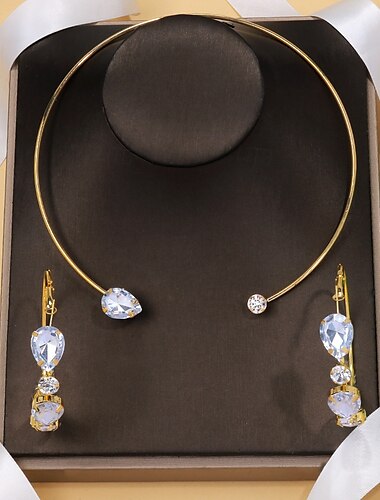  Conjuntos de joias de noiva 2 Imitações de Diamante 1 Colar Brincos Mulheres Clássico Doce Adorável Clássico Caído Amor Conjunto de jóias Para Casamento Presente Casual