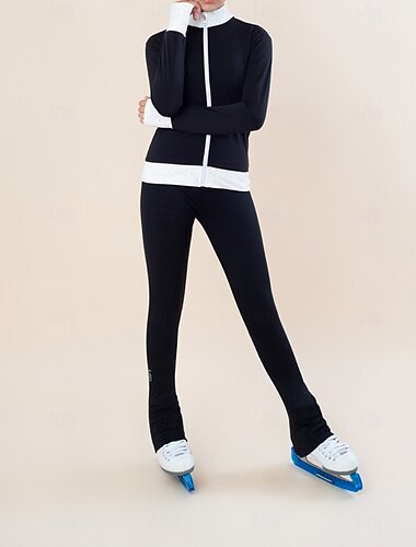  Eiskunstlauf Fleecejacke Eiskunstlaufhose Damen Mädchen Eiskunstlaufjacke Strumpfhose Oberteil Schwarz Rot Patchwork Daumenloch Spandex dehnbar Training Praxis