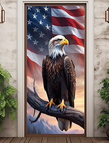  Decoraciones para puertas del 4 de julio cubiertas de puerta tapiz de puerta patriótico americano águila del Día de la Independencia decoración de cortina de puerta fondo de banner interior/exterior