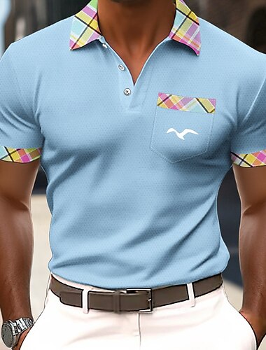  Herren Grafik Waffel-Poloshirts Kurzarm Polo-Shirts Hemden mit Kragen Business-Casual Geschäft Athleisure Alltagskleidung Knöpfe Tasche 3D-Druck Sommer Gelb Dunkelpink Blau