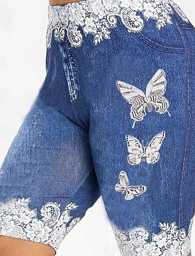  Damen Leggings Shorts 3D Druck Chinos Urlaub Vintage Mode Knie Länge Hohe Taille Schmetterling Bequem Weich Komfortabel Dehnbar Outdoor Straße Schwarz Marineblau Lila aschfarben Sommer Frühling