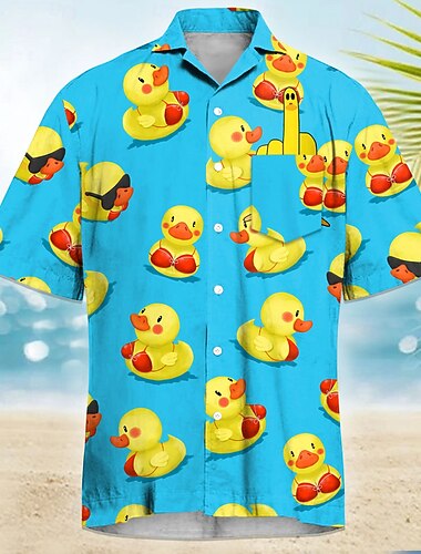  Homme Petit canard jaune Drôle Chemise à col cubain Chemise hawaïenne Chemise Aloha Manche Courte Hawaïen Vacances Fête Tenue de plage Été Printemps Chemise à col camp Impression 3D Une poche avant