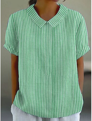  Per donna Blusa Grafico A righe Elegante Casual Manica Corta Collare Peter Pan Top Regolari Lavoro Quotidiano Stampato Rosa Blu Verde Grigio Estate Primavera