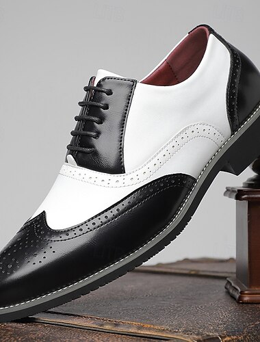  Scarpe da uomo Oxford con punta a coda di rondine in bianco e nero, scarpe eleganti brogue in vera pelle ispirate a Gatsby per feste jazz anni '20, matrimoni vintage ed eventi serali formali
