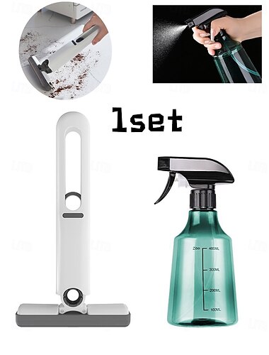  2 db-os mini tisztítókészlet 400 ml-es szórófejes flakonnal és kézi felmosóval, mosásmentes, lassú tisztítóeszköz asztalhoz, ablakhoz, fürdőszobához és üvegfelületekhez